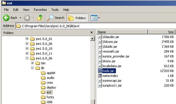Fig. 10: Put the File “tools.jar” Into to Folder jre1.6/lib/ext/ of Your Actual Java Runtime Environment to make the JAVA-Block work.