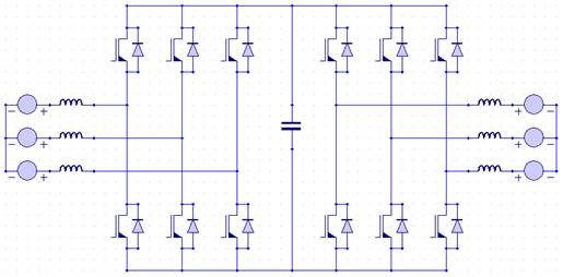 Fig. 2: Topology of the three-phase AC/AC converter with voltage DC-link.